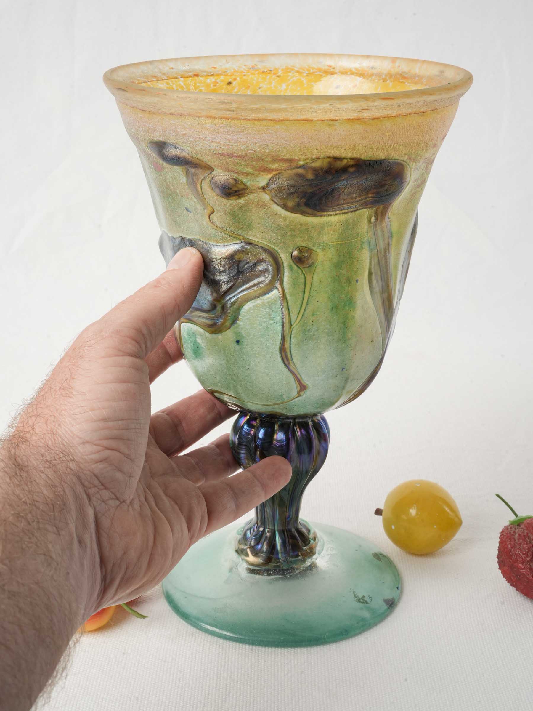 Striking Signed Pedestal Vase by Master Glassmaker Novaro - 10¼"