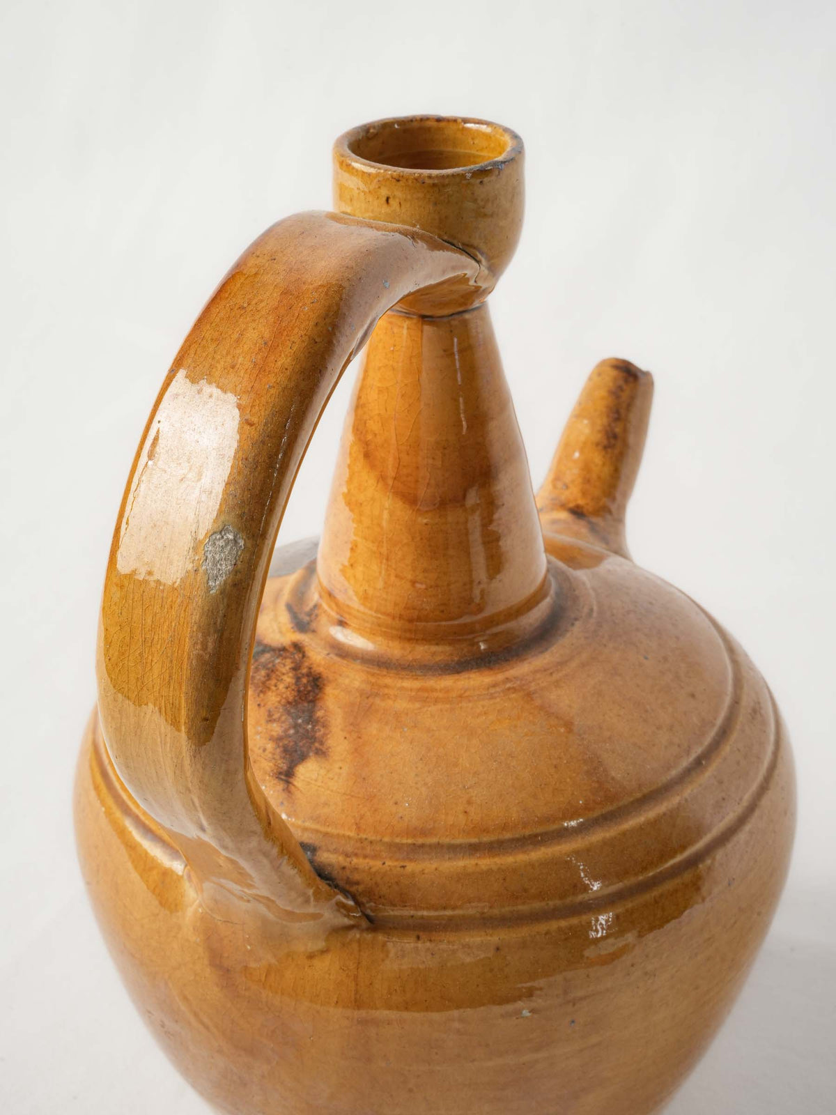 Sculptural 1950s Vallauris Earthenware Ewer with Honey-Amber Glaze - 10¾"