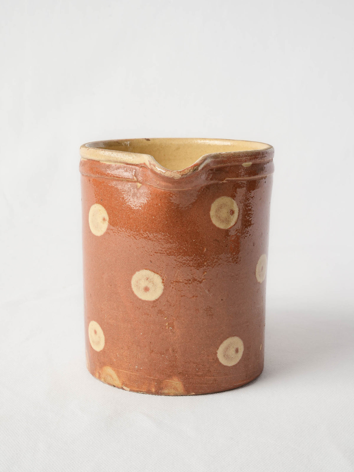 Small Early 20th-Century Savoyard Pottery Pitcher w/ Polka Dots - 5½"