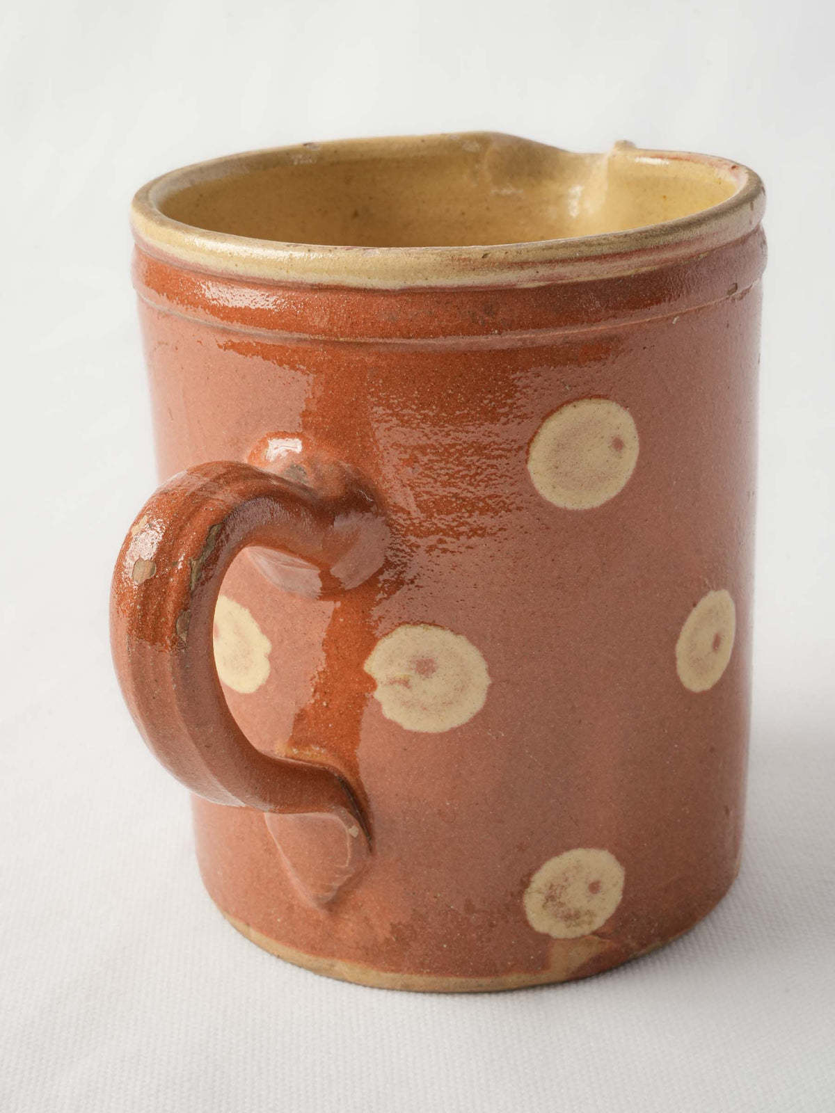Small Early 20th-Century Savoyard Pottery Pitcher w/ Polka Dots - 5½"