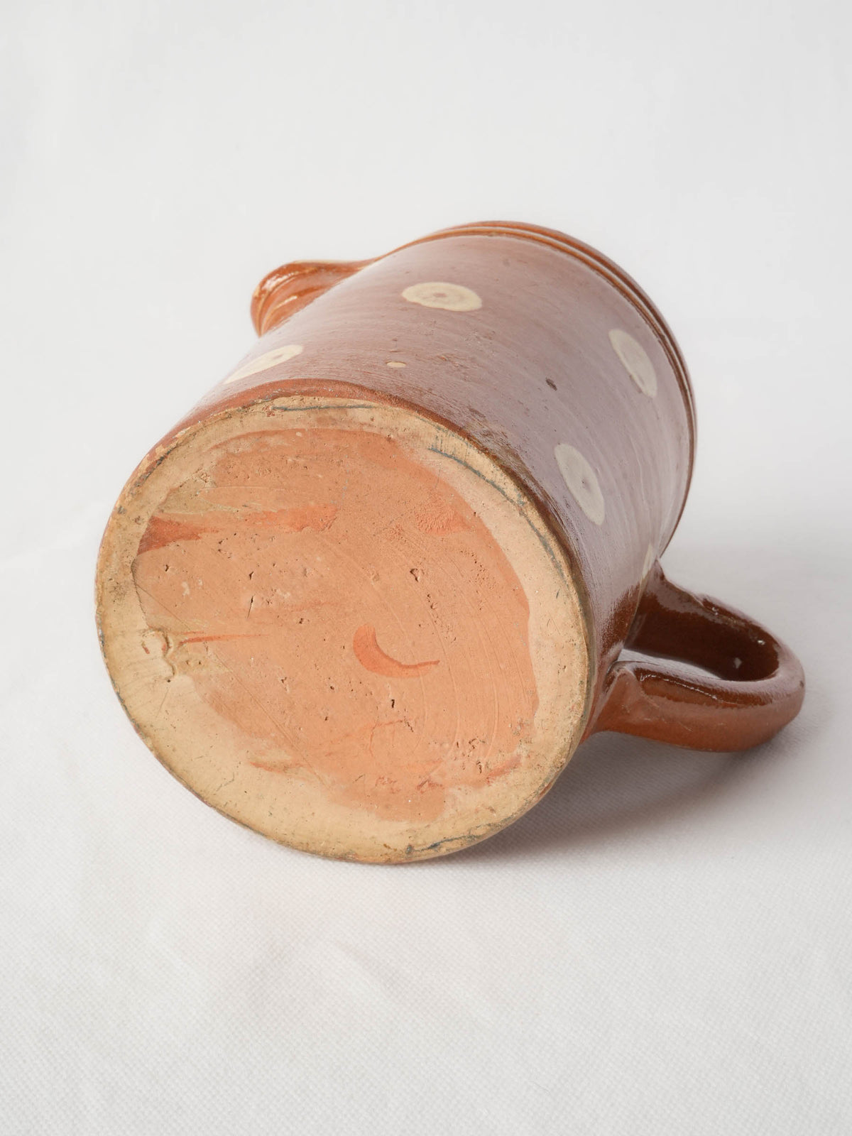 Small Early 20th-Century Savoyard Pottery Pitcher w/ Polka Dots - 5½"