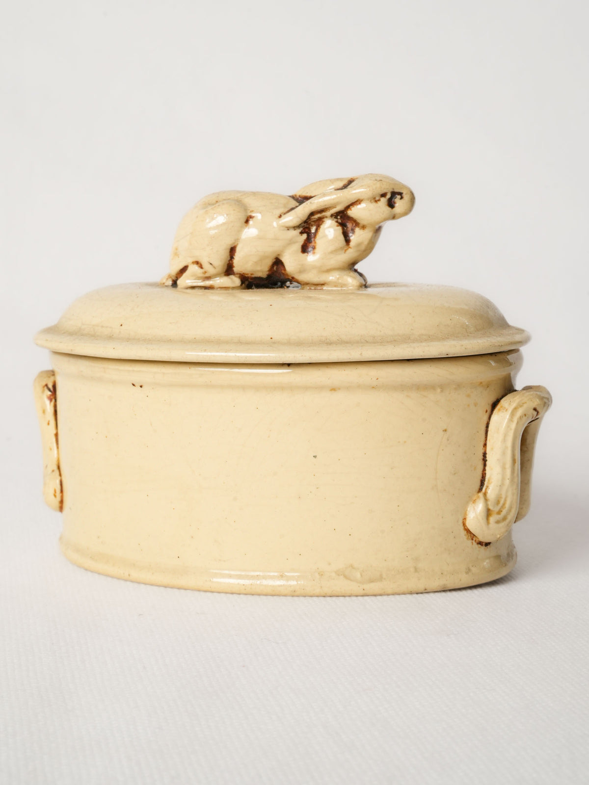 Petite French Ironstone Terrine with Rabbit Finial c1920 - Yellow