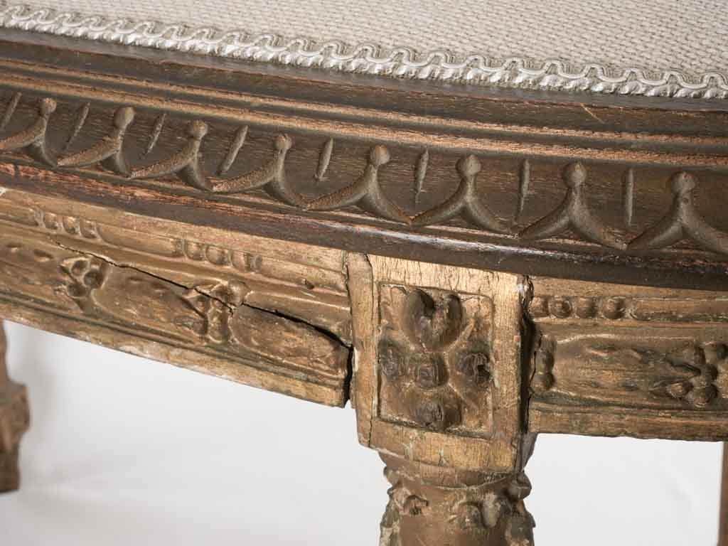 Oval Louis XVI bench w/ linen upholstery 38¼" x 16½"