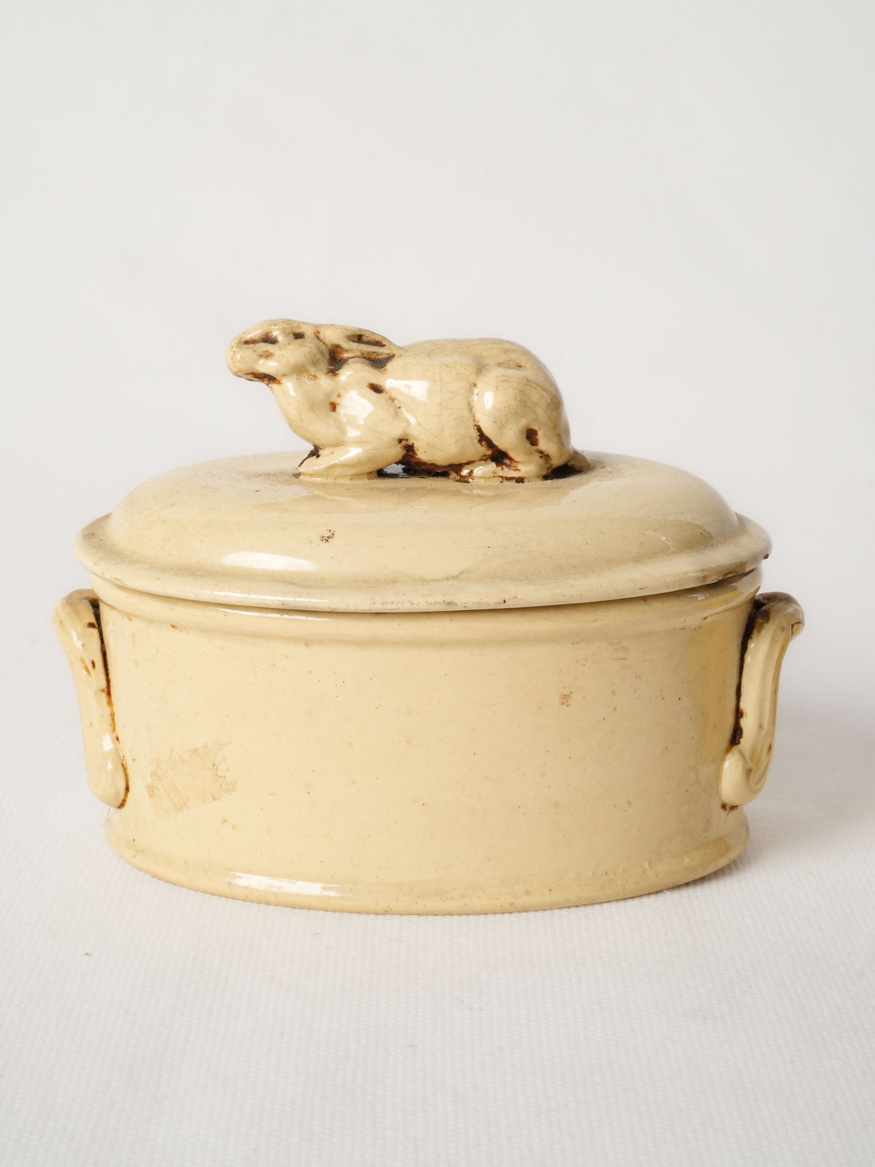Petite French Ironstone Terrine with Rabbit Finial c1920 - Yellow
