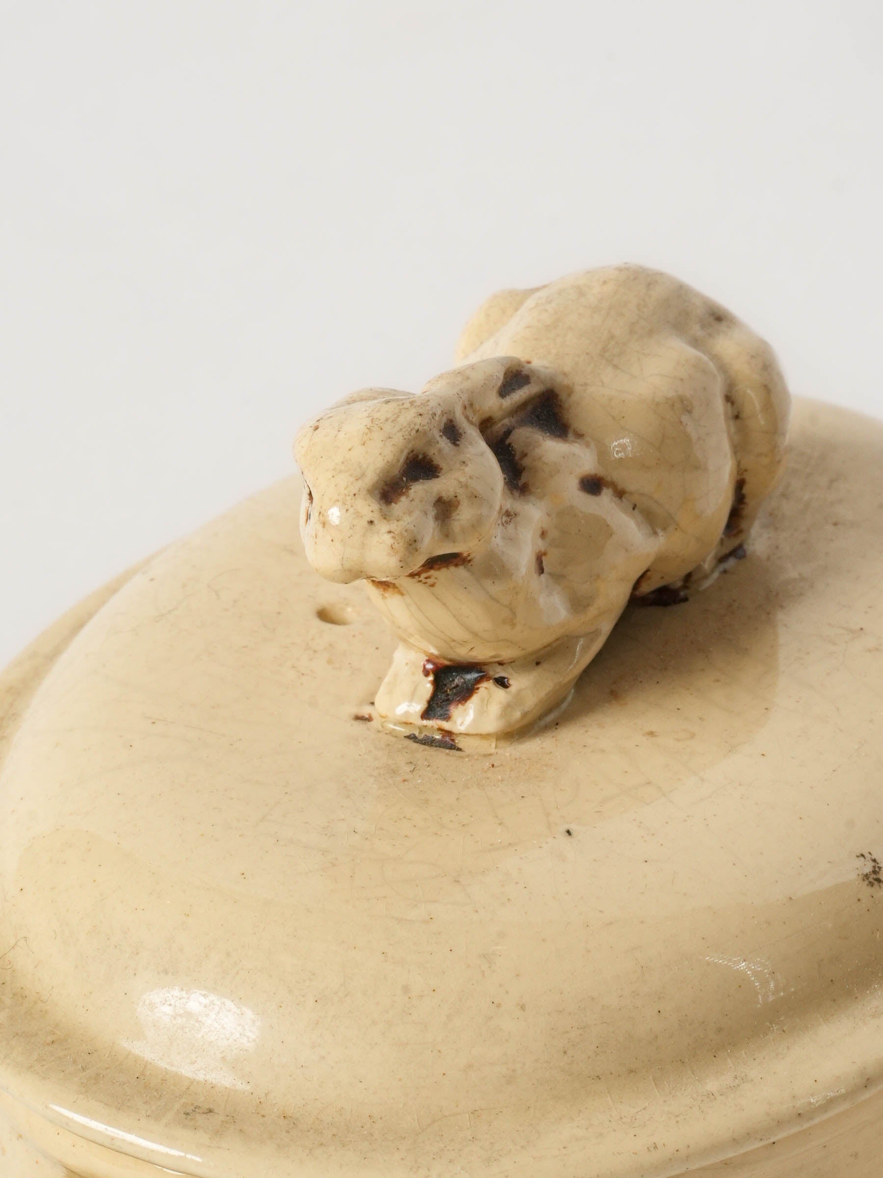 Petite French Ironstone Terrine with Rabbit Finial c1920 - Yellow