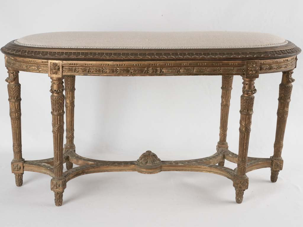 Oval Louis XVI bench w/ linen upholstery 38¼" x 16½"