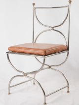 4 mid century Maison Jansen Curule chairs - chrome brass leather