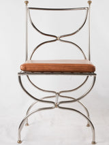 4 mid century Maison Jansen Curule chairs - chrome brass leather