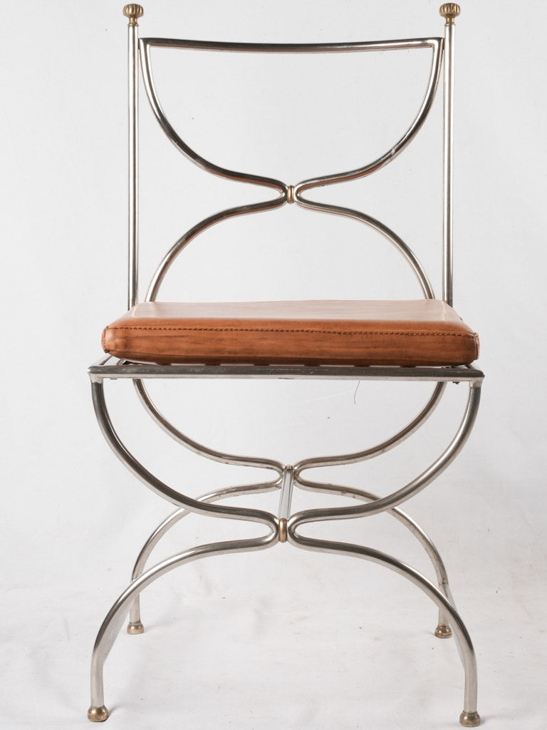 4 mid century Maison Jansen Curule chairs - chrome brass leather