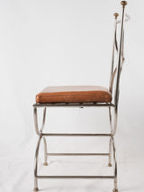 4 mid century Maison Jansen Curule chairs - chrome brass leather