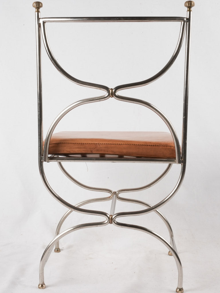 4 mid century Maison Jansen Curule chairs - chrome brass leather