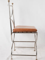 4 mid century Maison Jansen Curule chairs - chrome brass leather