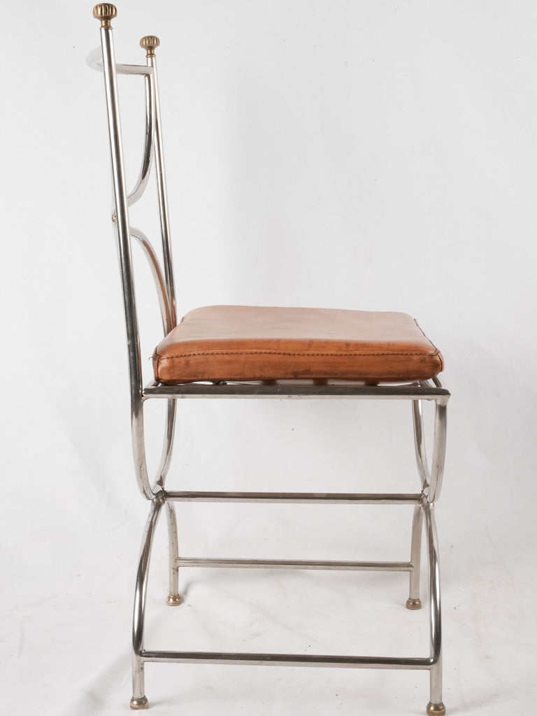 4 mid century Maison Jansen Curule chairs - chrome brass leather