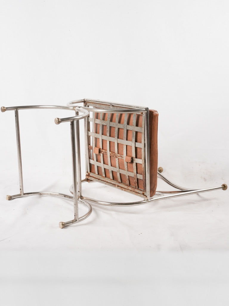 4 mid century Maison Jansen Curule chairs - chrome brass leather