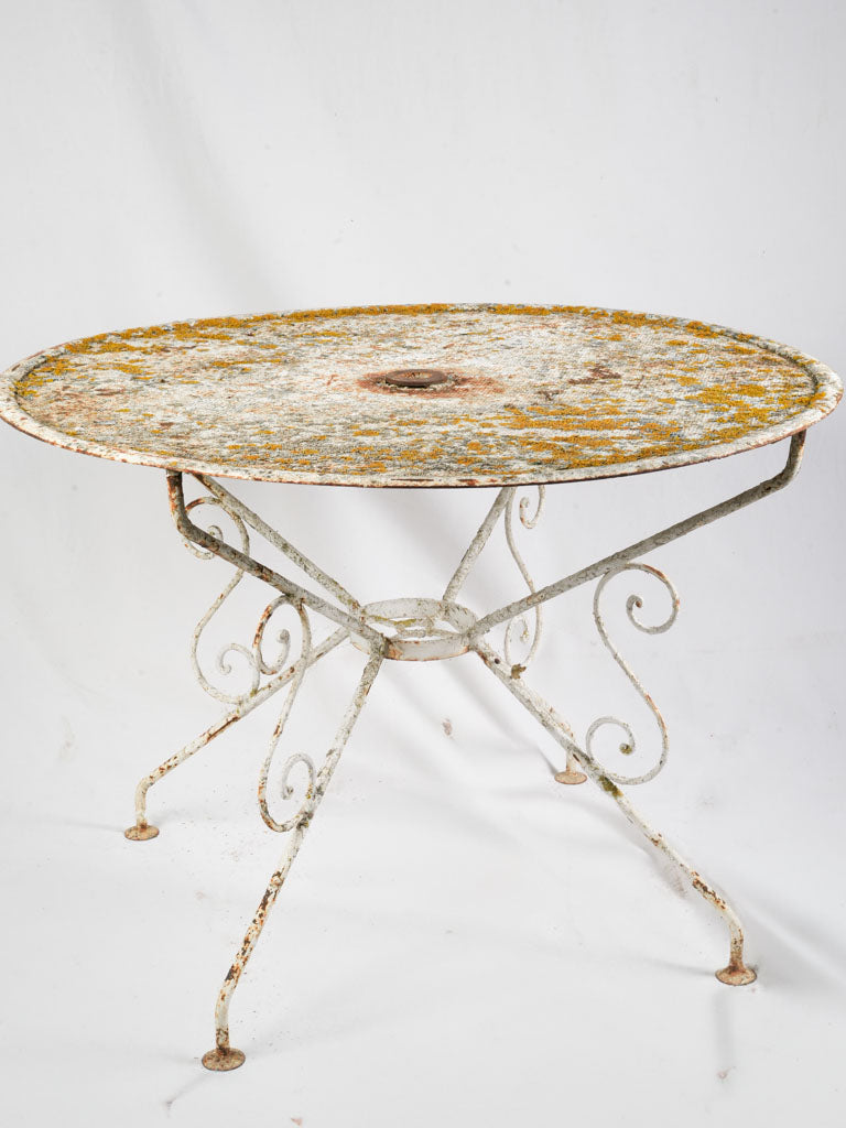 Early 20th Century French Wrought Iron Garden Table W/ Striking Lichen Patina - 39½"