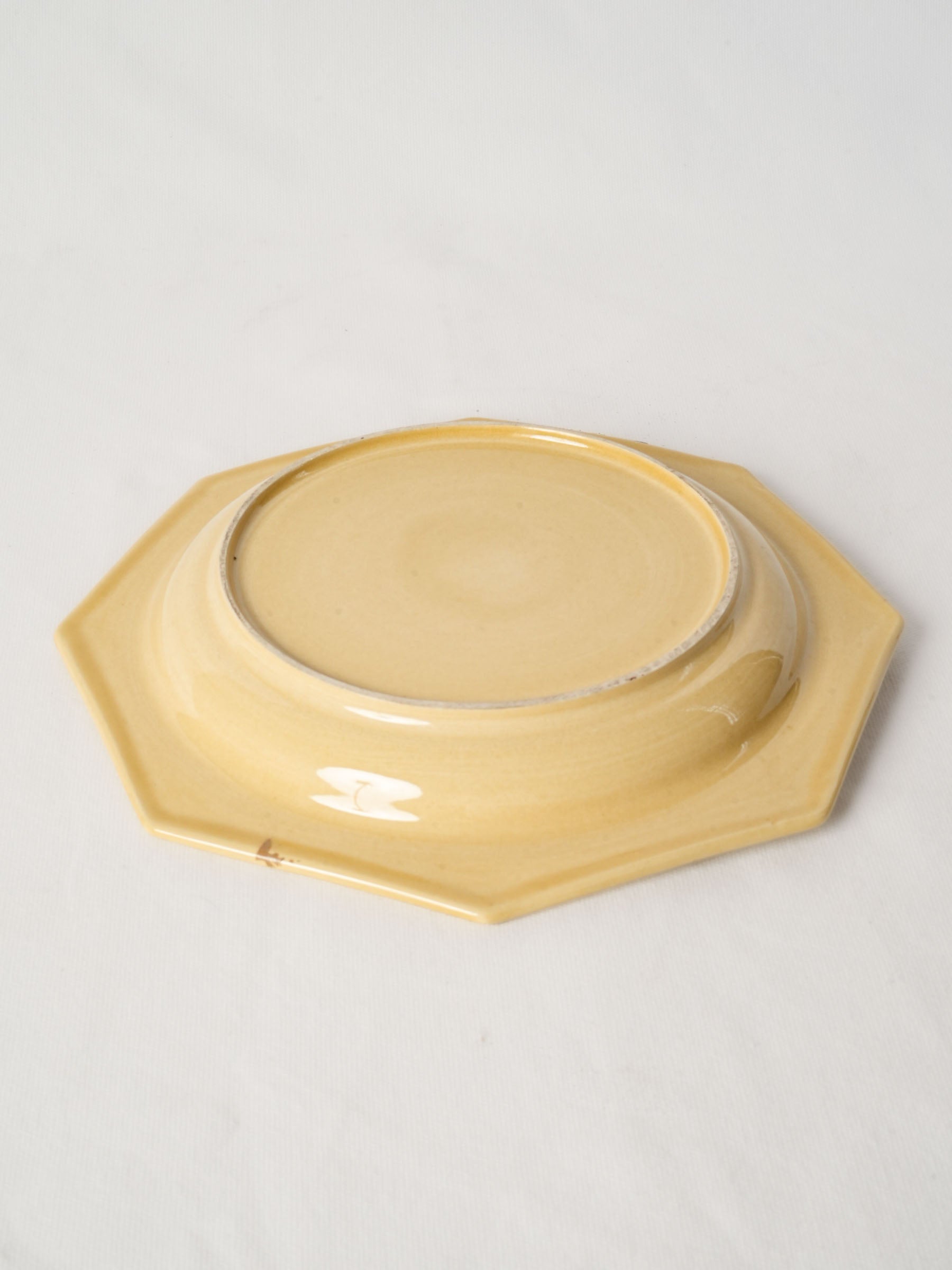Antique Pale Ocher Glazed Ceramic Serving Bowl - Octagonal 11½"