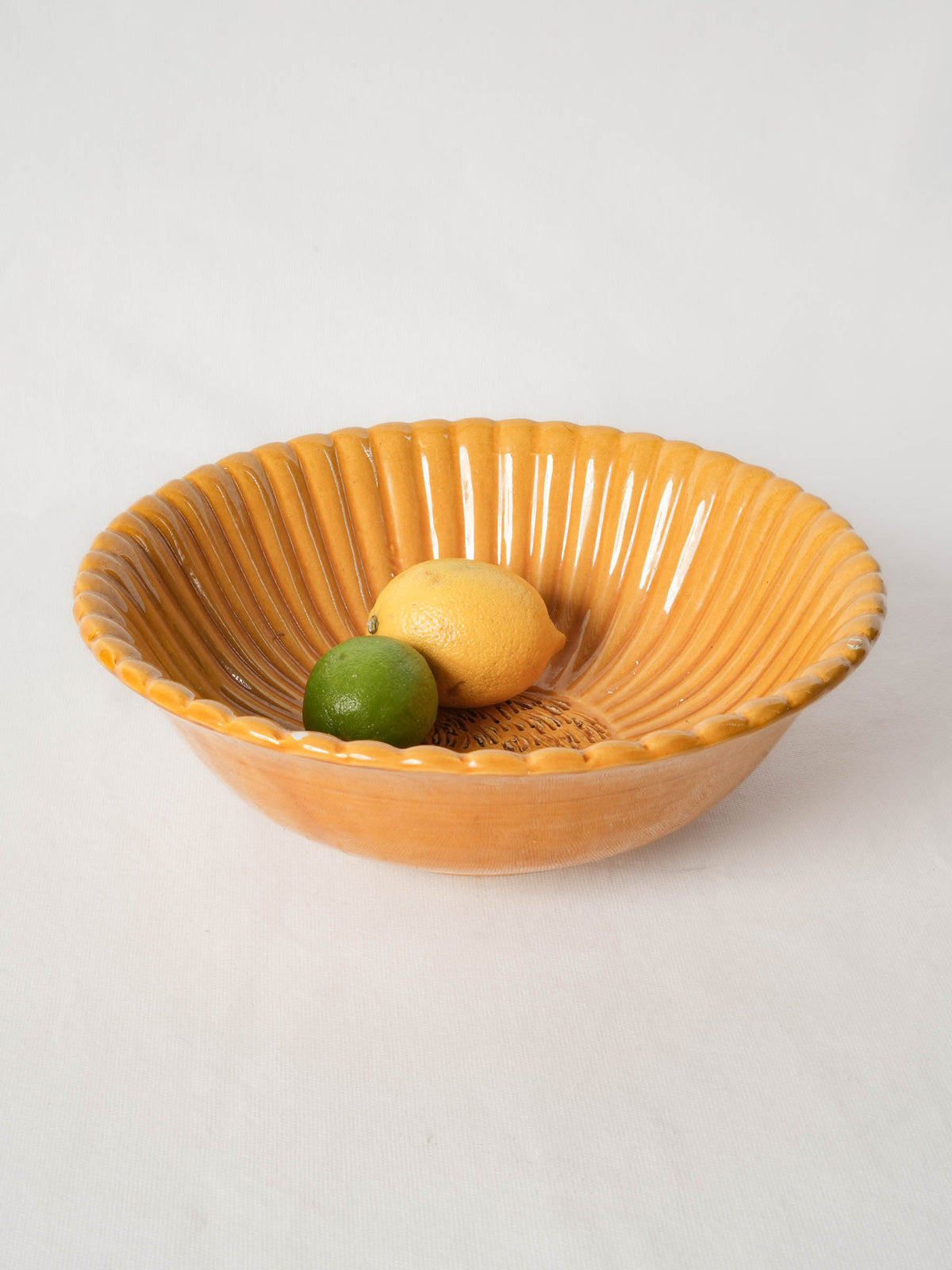 Provençal Ocher Glazed Ceramic Salad Bowl w/ Garlic Grater 12½"