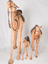 Three vintage dromedary camel sculptures - leather 67"