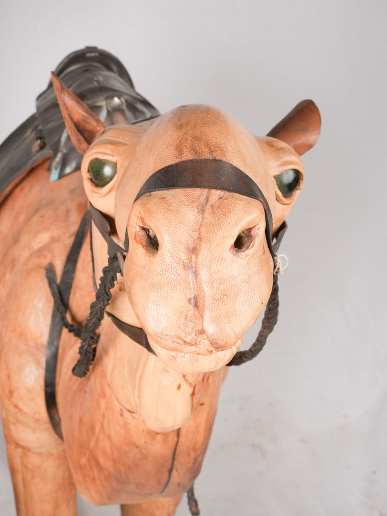 Three vintage dromedary camel sculptures - leather 67"