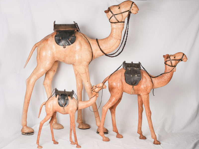 Three vintage dromedary camel sculptures - leather 67"