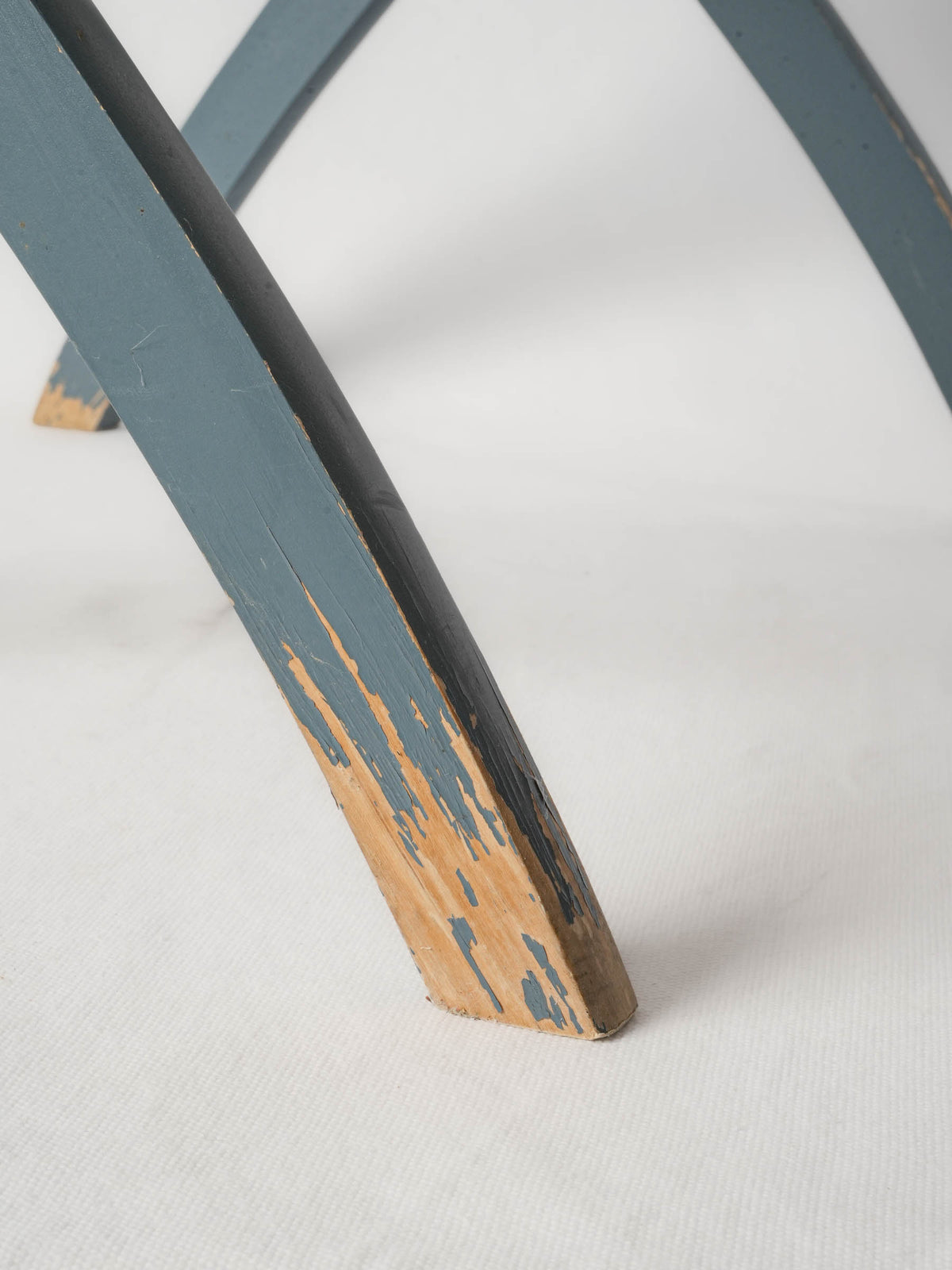 Vintage Wooden Folding Suitcase Stand w/ Blue Gray Paint & Floral Straps