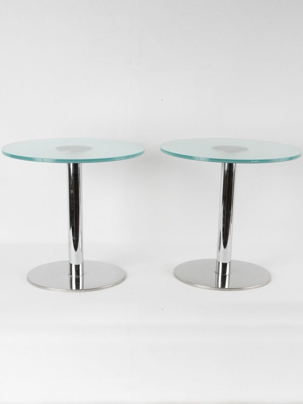 Vintage Opaque Glass Chrome Side Tables