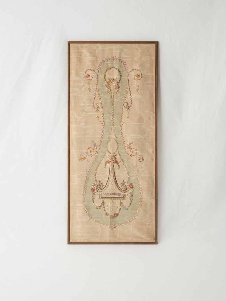 Antique French embroidered silk panel