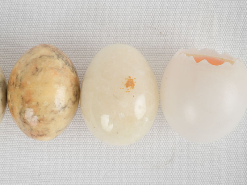 Artistic alabaster egg assortment display