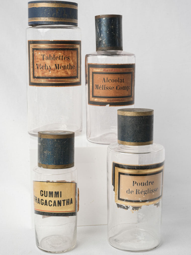 Set of Four Antique French Pharmacy Bottles in Varying Sizes - 11"