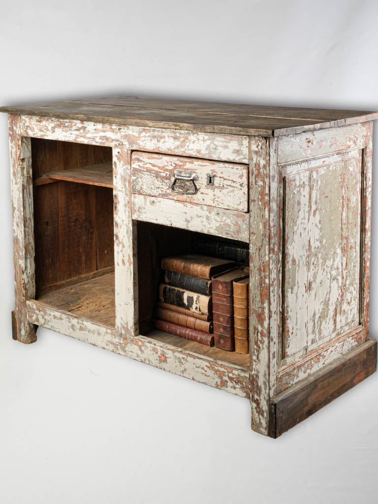 Early 20th-Century French Fir Store Counter w/ Weathered Paint