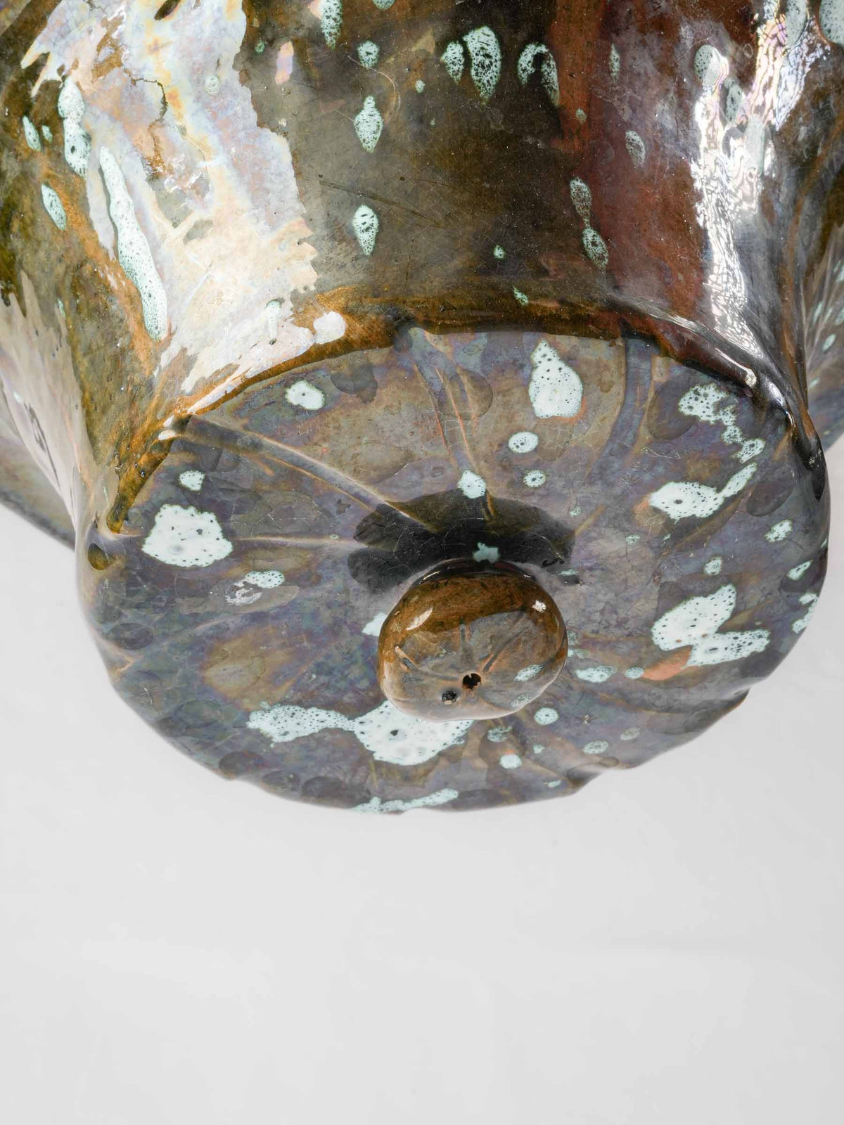 Vintage Artisan Hanging Ceramic Planter with Turquoise-Speckled Brown Glaze