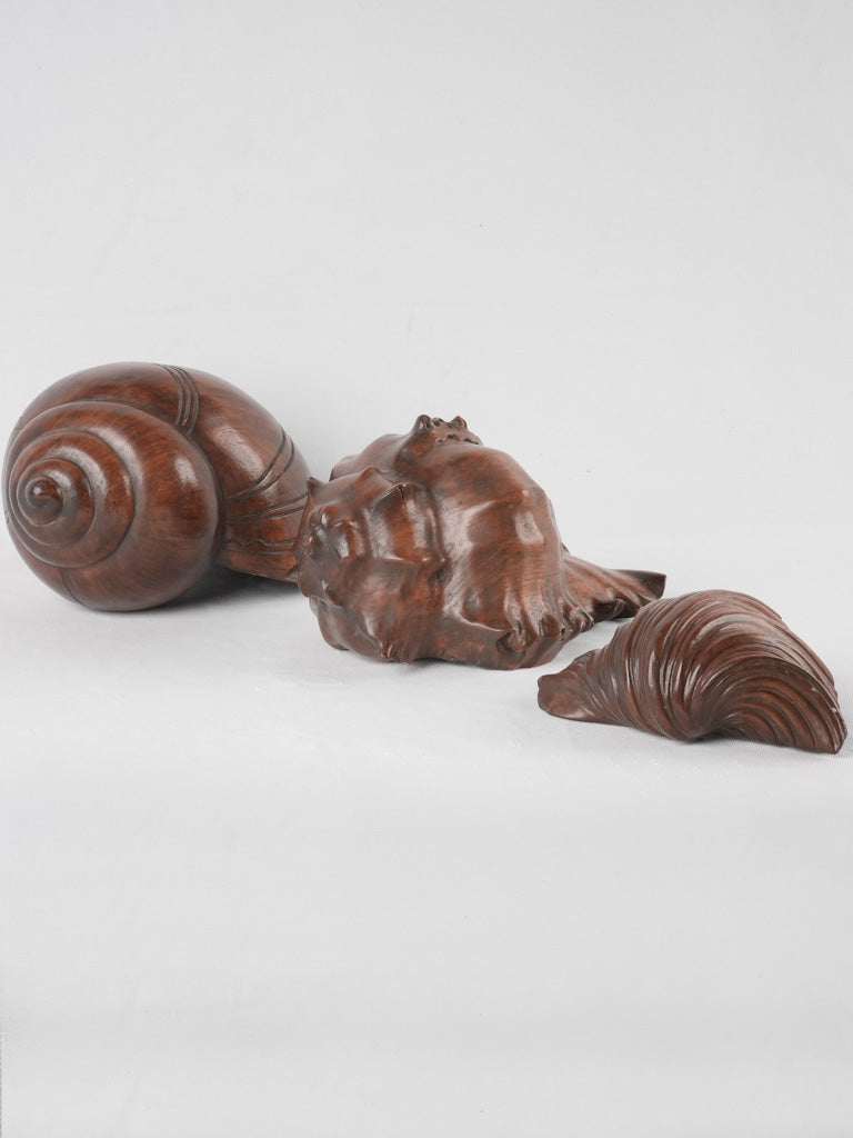 3 large carved shell sculptures - oak 13½