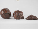 3 large carved shell sculptures - oak 13½"