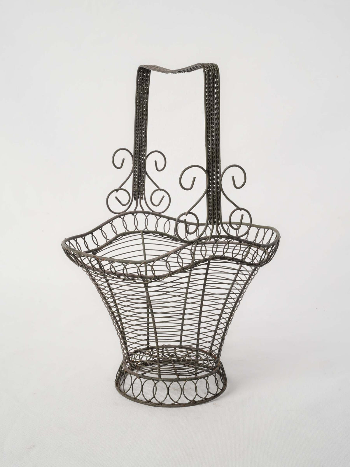 Large French Wire Basket with Square Handle Circa 1950s