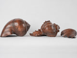 3 large carved shell sculptures - oak 13½"