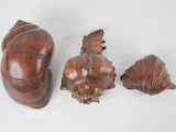 3 large carved shell sculptures - oak 13½"