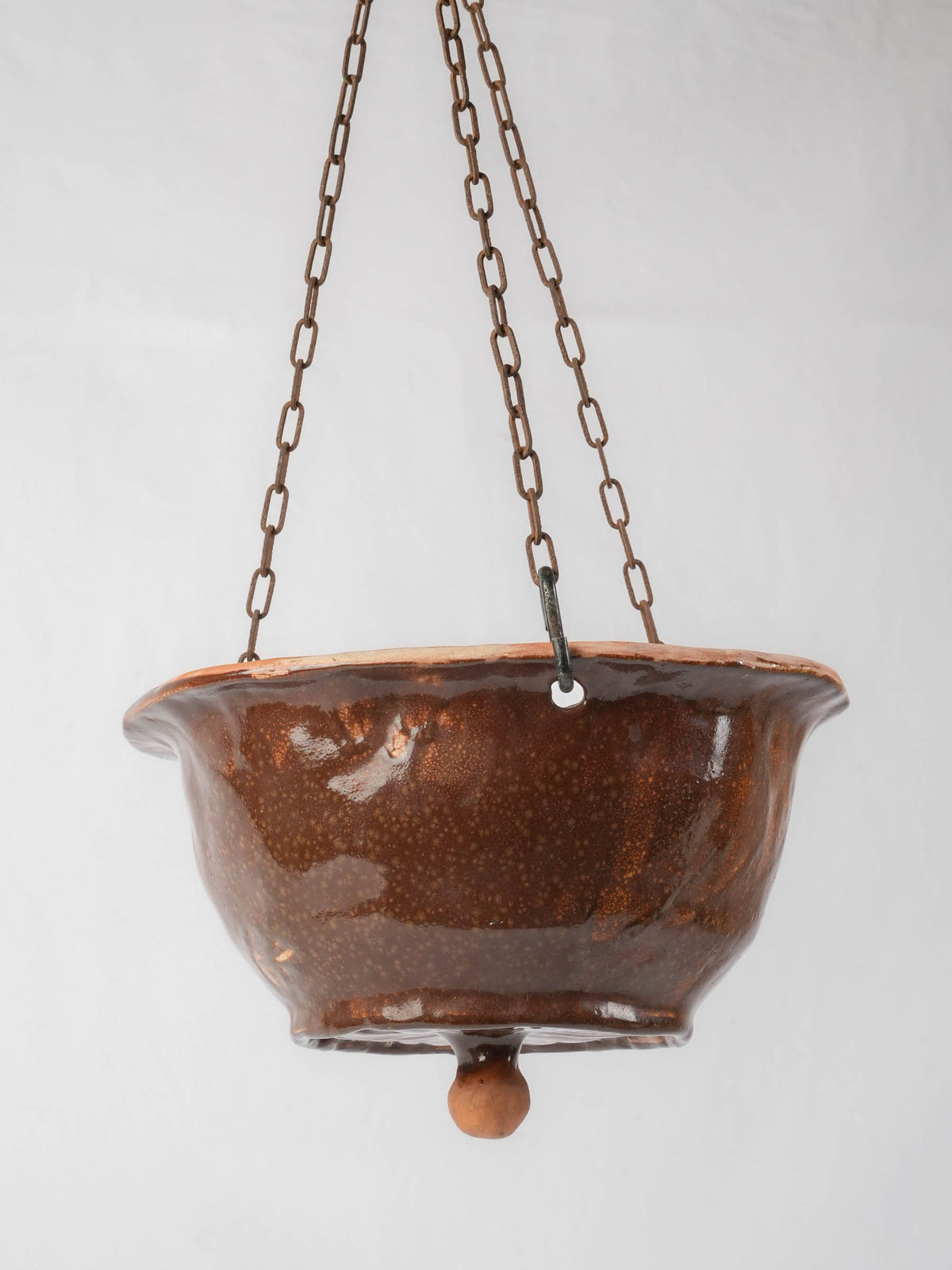 Vintage Artisan Hanging Ceramic Planter with Variegated Amber Glaze