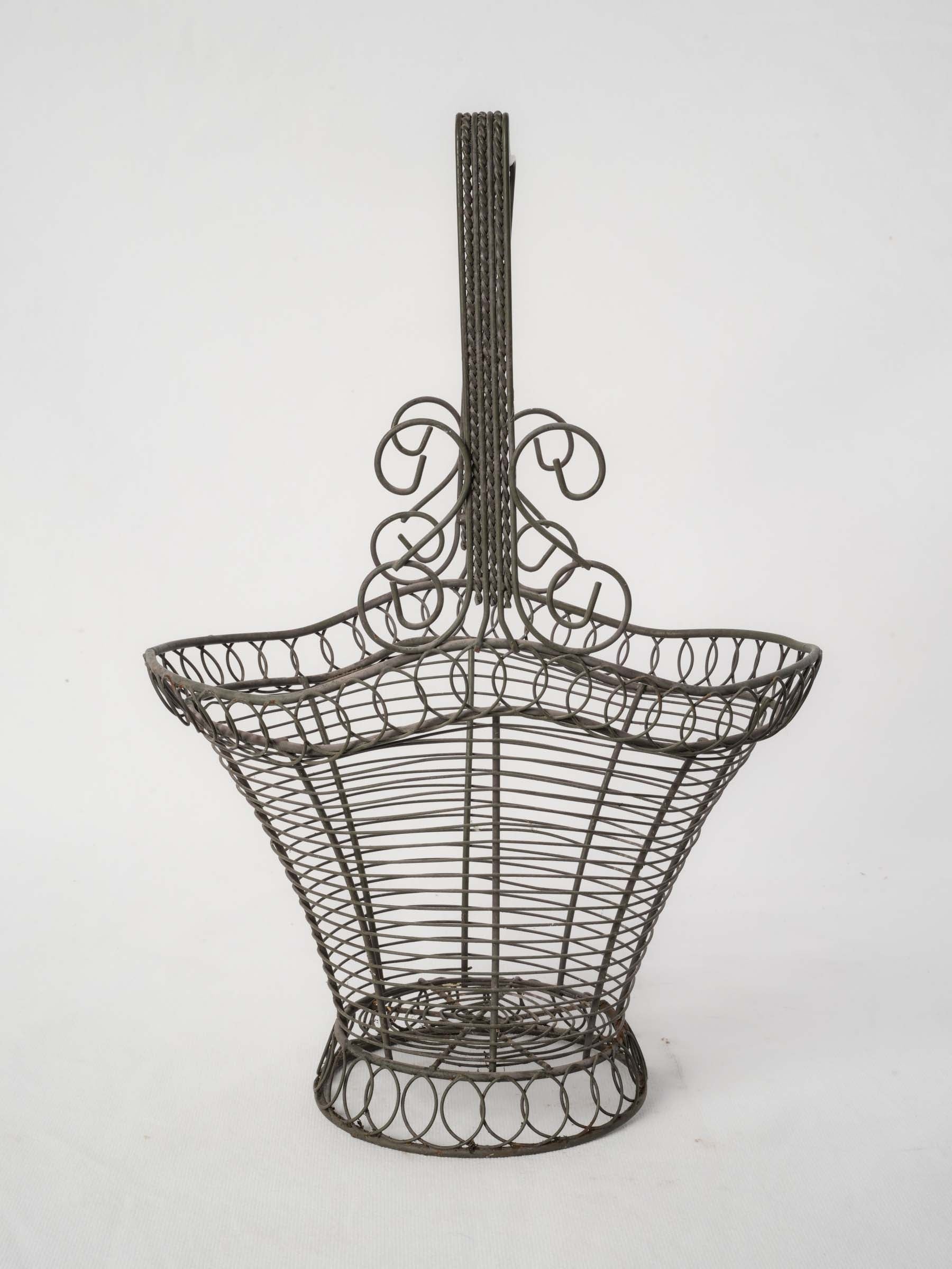 French Vintage Wirework Basket with Flared Footed Base