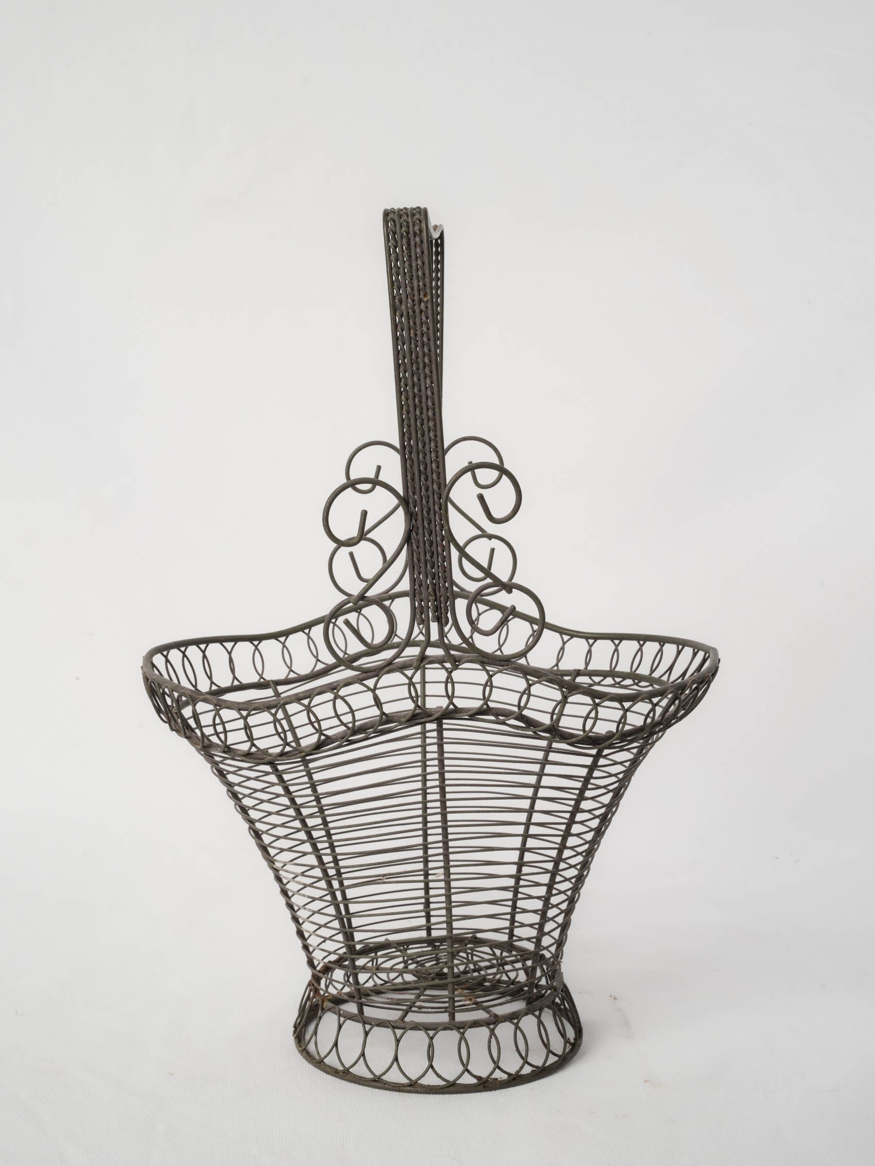 French Vintage Wirework Basket with Flared Footed Base