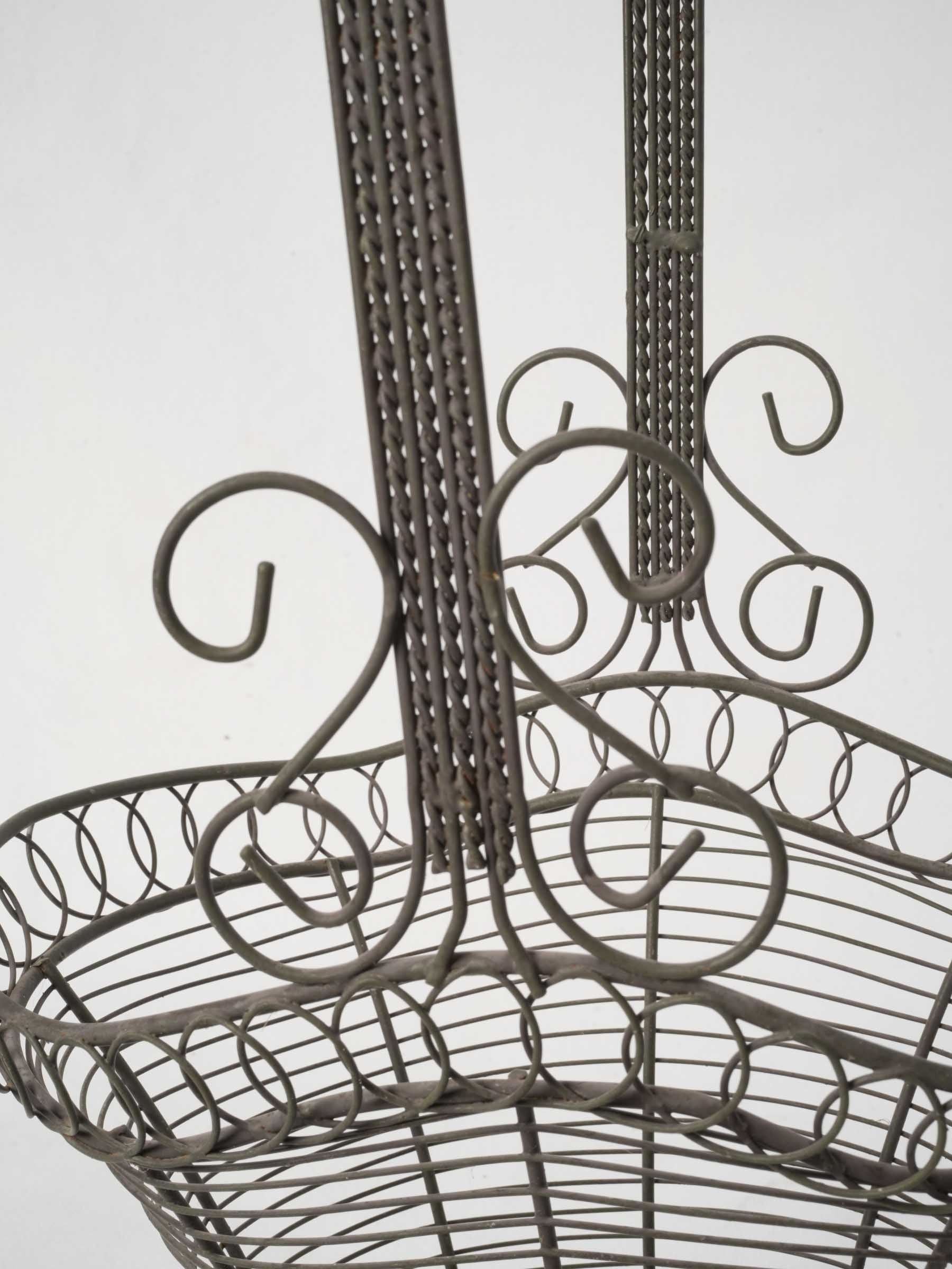 French Vintage Wirework Basket with Flared Footed Base