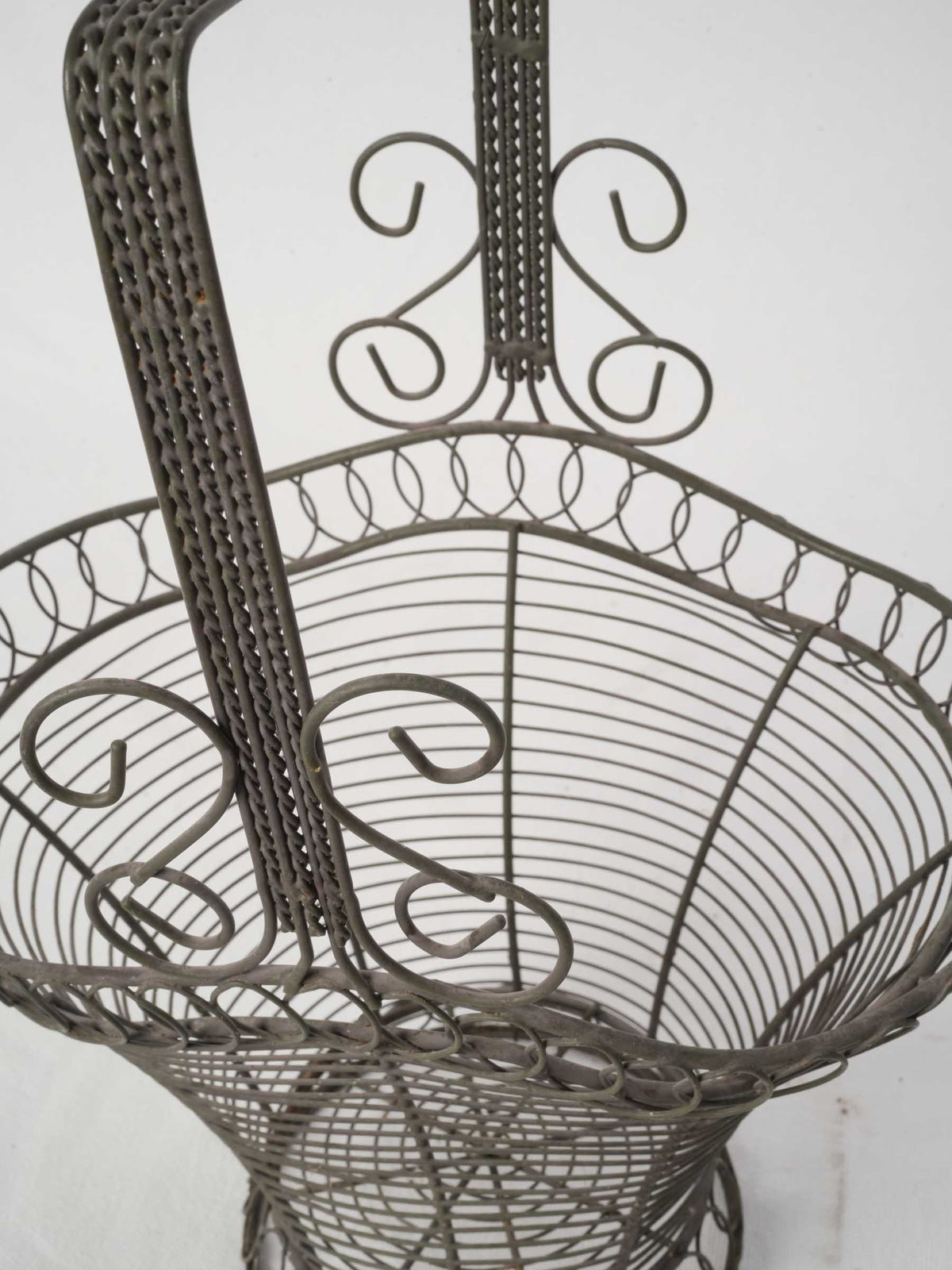 French Vintage Wirework Basket with Flared Footed Base