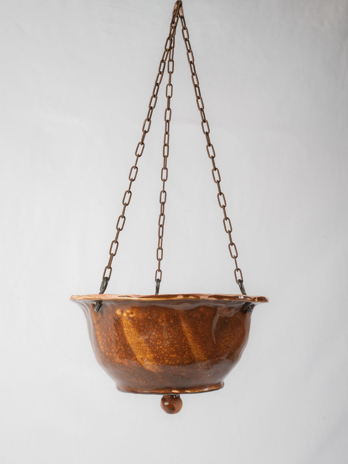 Vintage Artisan Hanging Ceramic Planter with Variegated Amber Glaze