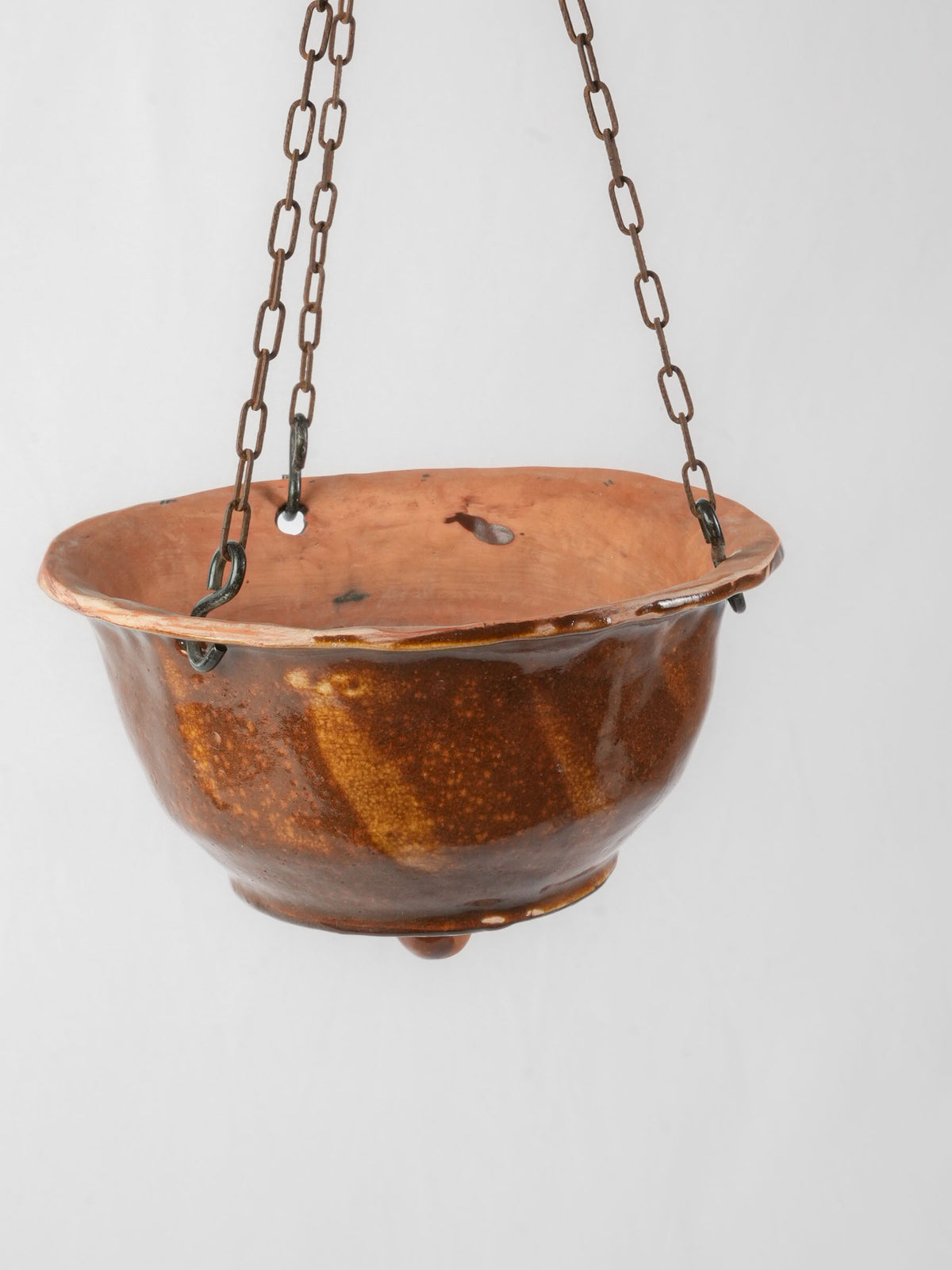 Vintage Artisan Hanging Ceramic Planter with Variegated Amber Glaze
