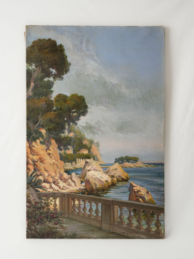 Riviera Coastal View of Villefranche-sur-Mer Dated 1930 - 37" x 23¾"