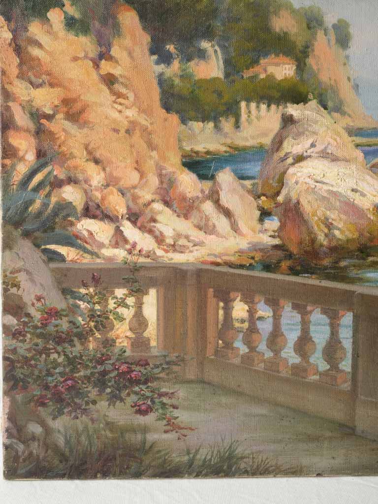 Ochre-toned Mediterranean view artwork  