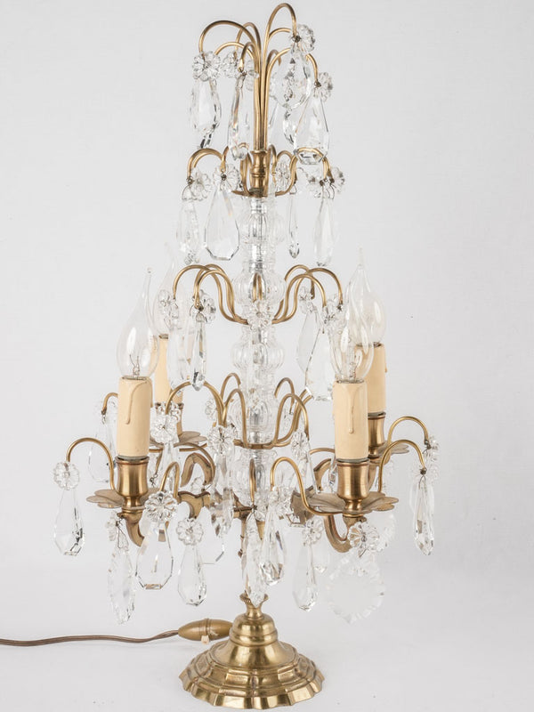 Antique crystal girandole table lamp