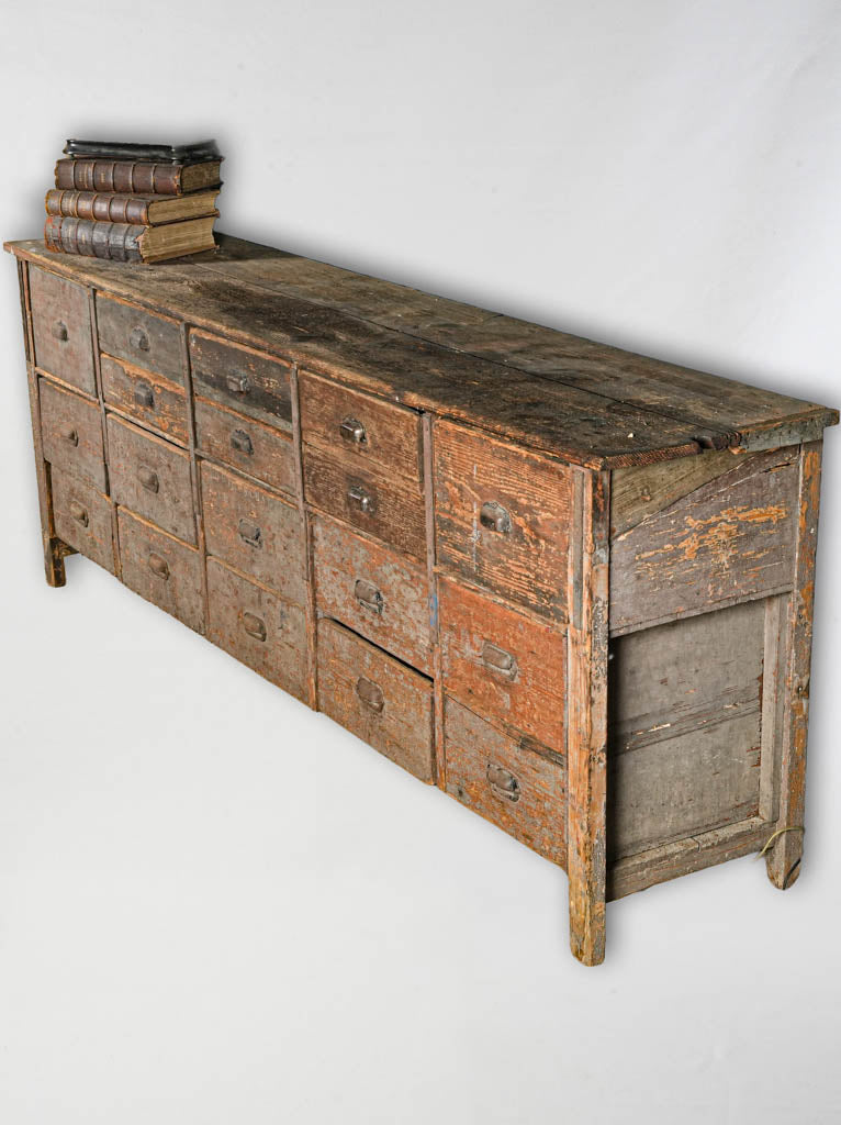 Early 20th-Century French Rustic Fir Workshop Cabinet W/ Original Patina - 94½"