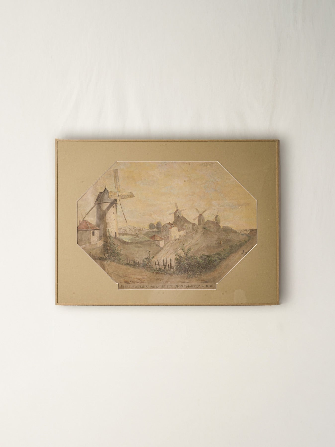 Watercolor View of Montmartre Windmills Paris 19th Century - 20¾" x 28"