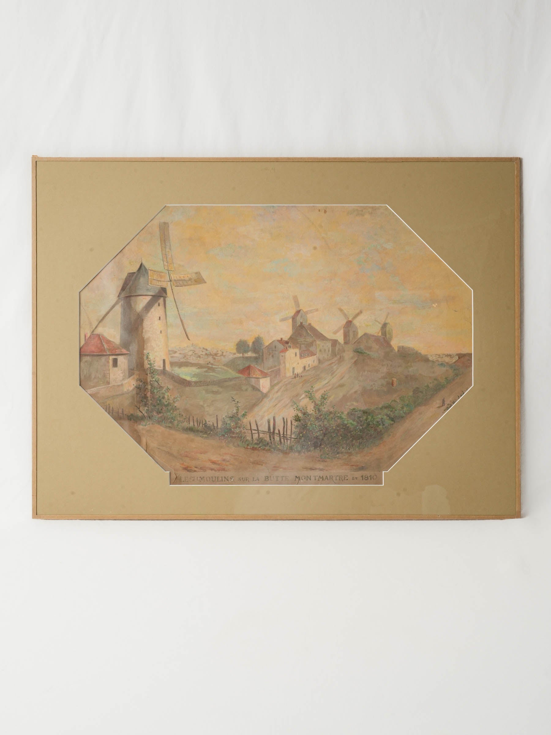 Vintage windmill scene print