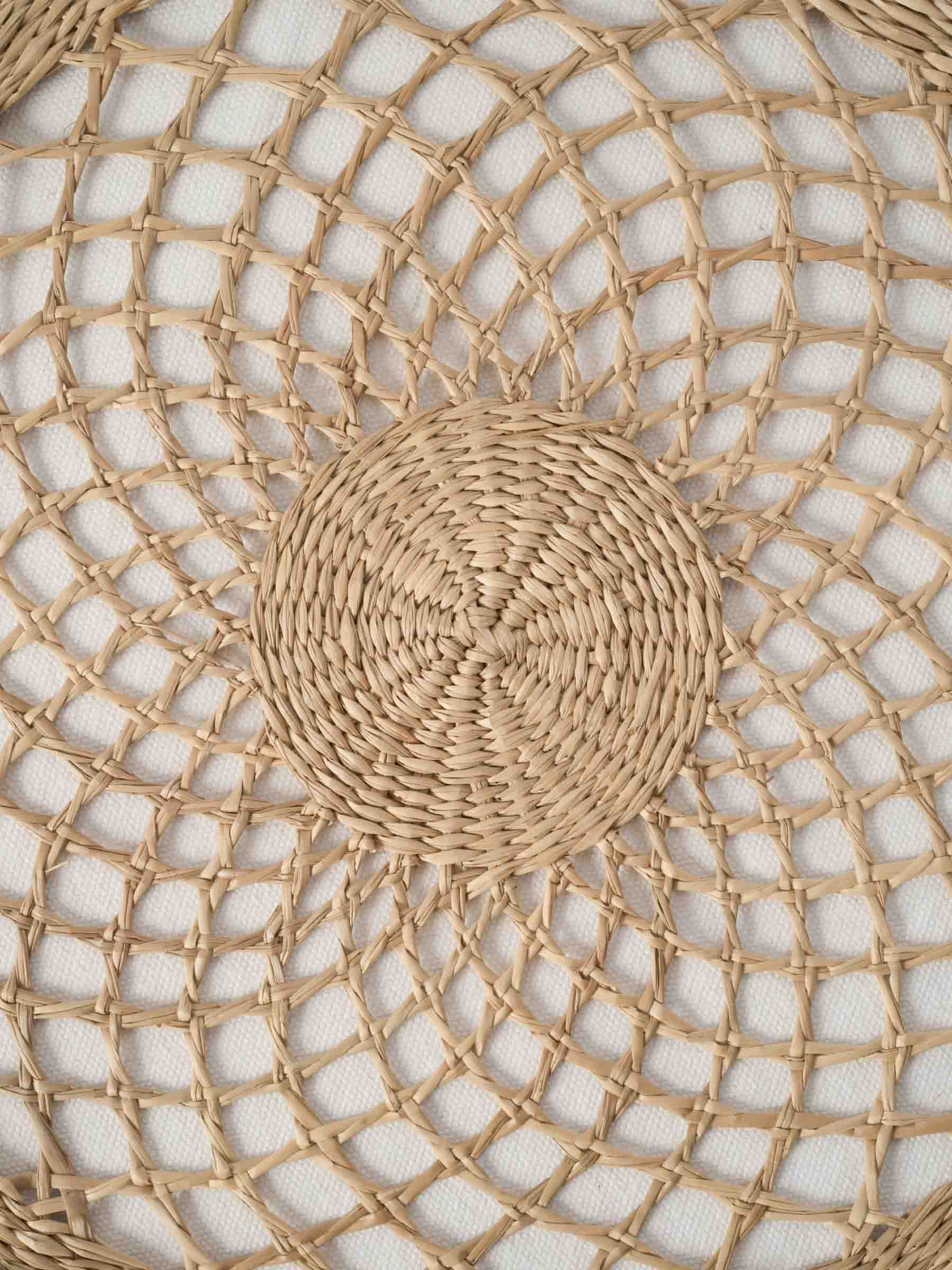 Pair of Round Raffia Placemats w/ Open Lattice Weave 15¼"